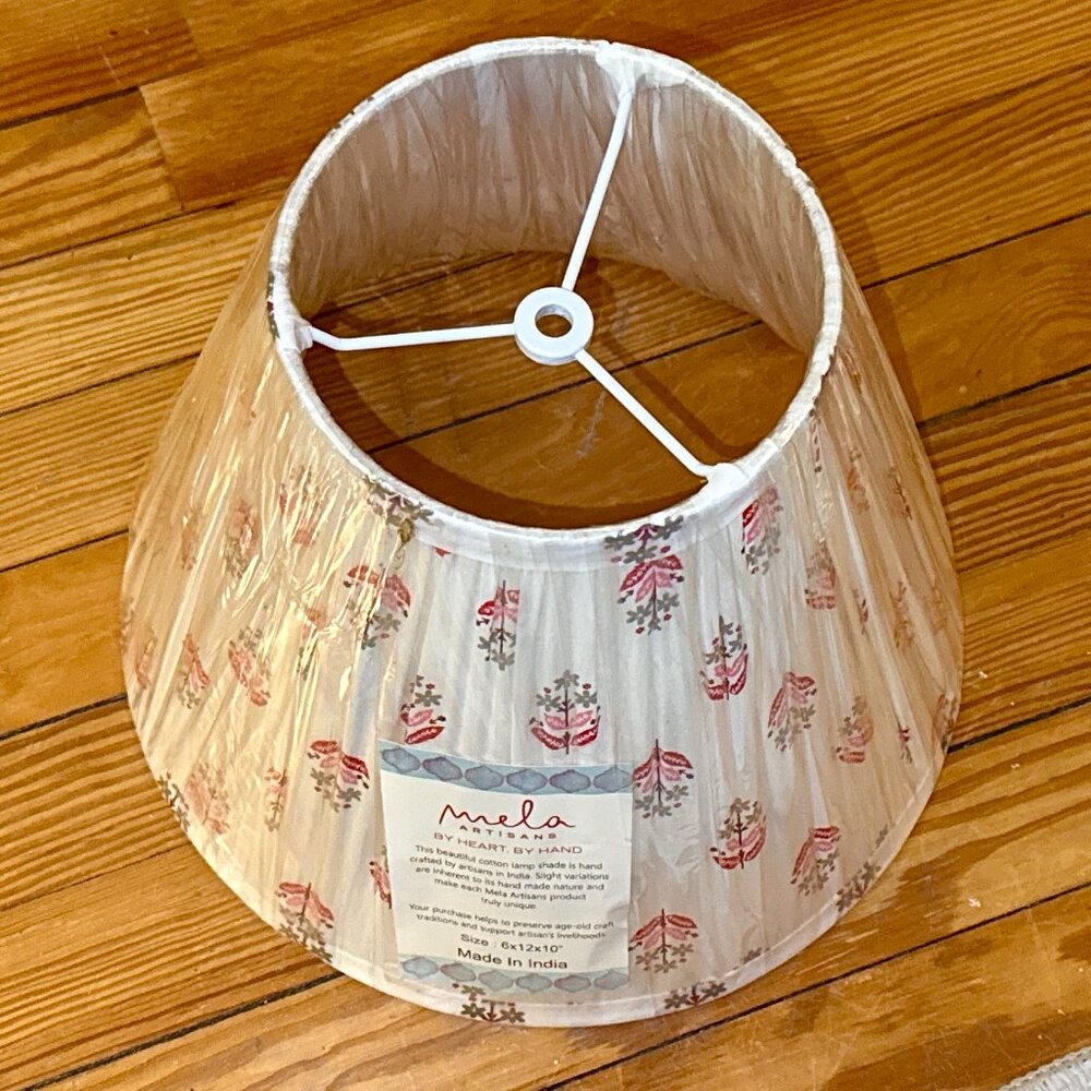 NWT, Pink, Green and White Lamp Shade, Hand-Made, 6" x 12" x 10" - Picture 3 of 6
